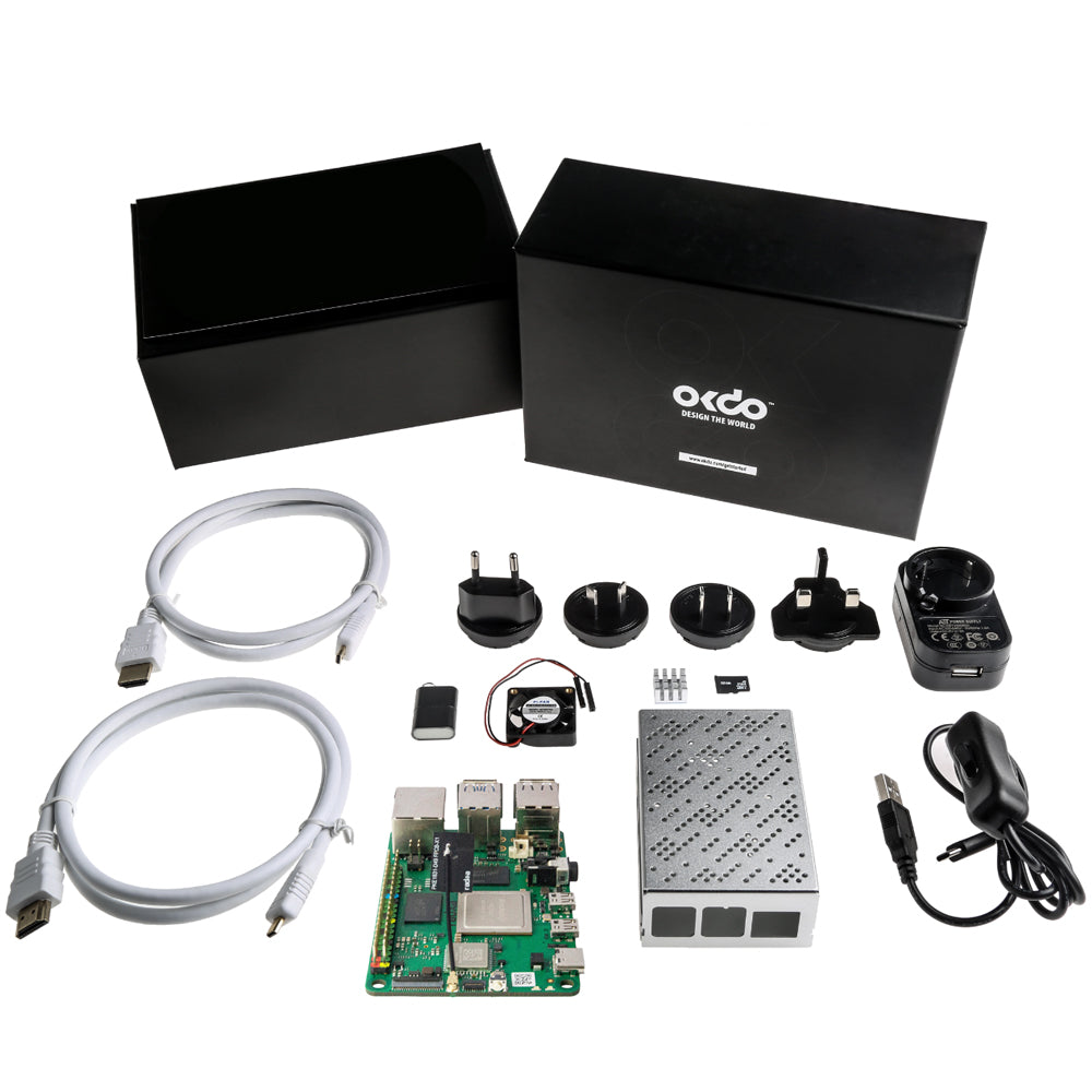 OKdo ROCK 4 Model C+ 4GB Single Board Computer Starter Kit with PSU, Case, Preloaded Linux OS, Heat Sink, Fan 230-6199