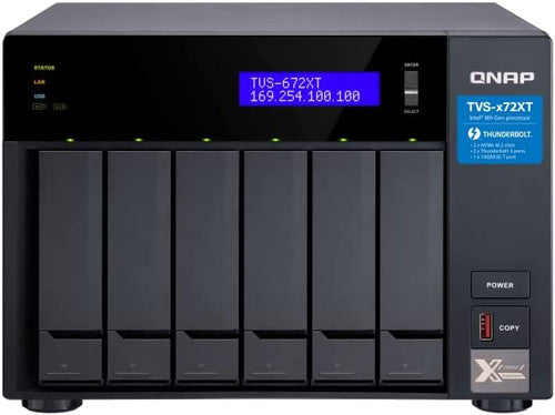 QNAP 6-Bay NAS Thunderbolt 3, Intel i3-8100T 4-core 3.1 GHz,8GB DDR4 RAM,3.5"/2.5" HDD/SSD slot x 6 TVS-672XT-i3-8G-US
