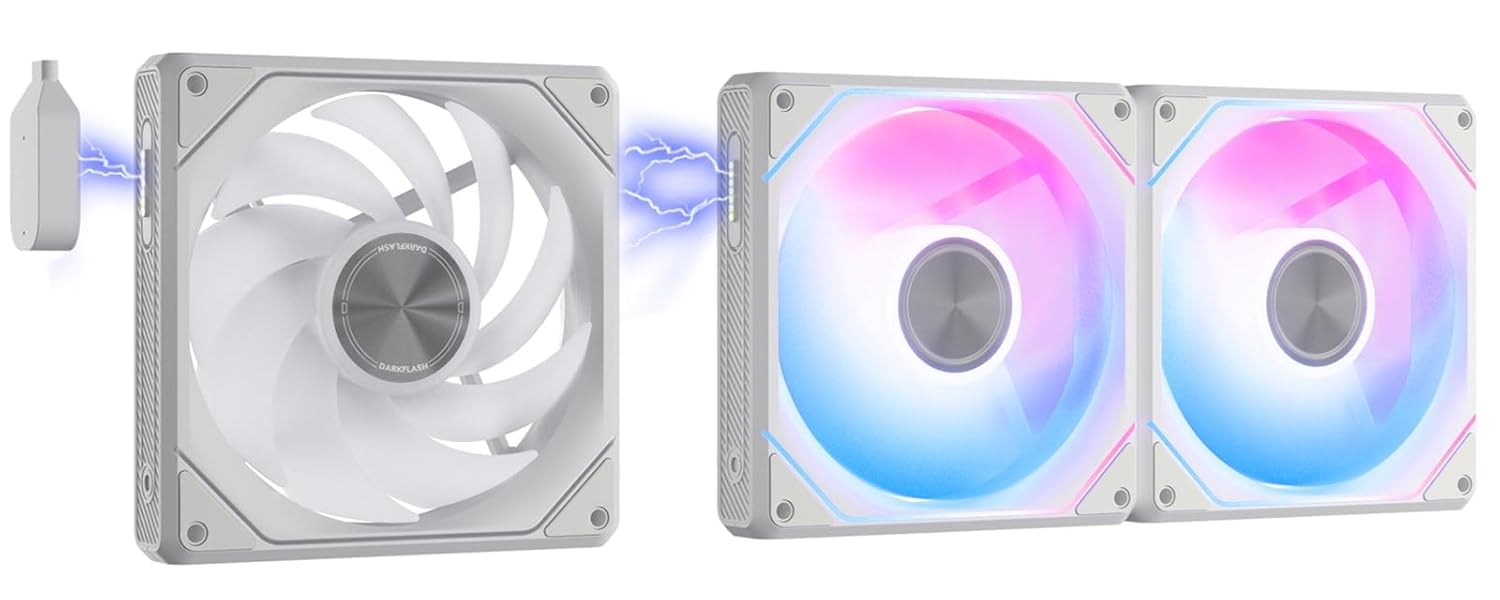 darkFlash DF-G24R-WH-3P 120mm Magnetic ARGB PWM Case Reverse Fans Magnetic Splice Design, Up to 2000RPM - White (3-Pack)