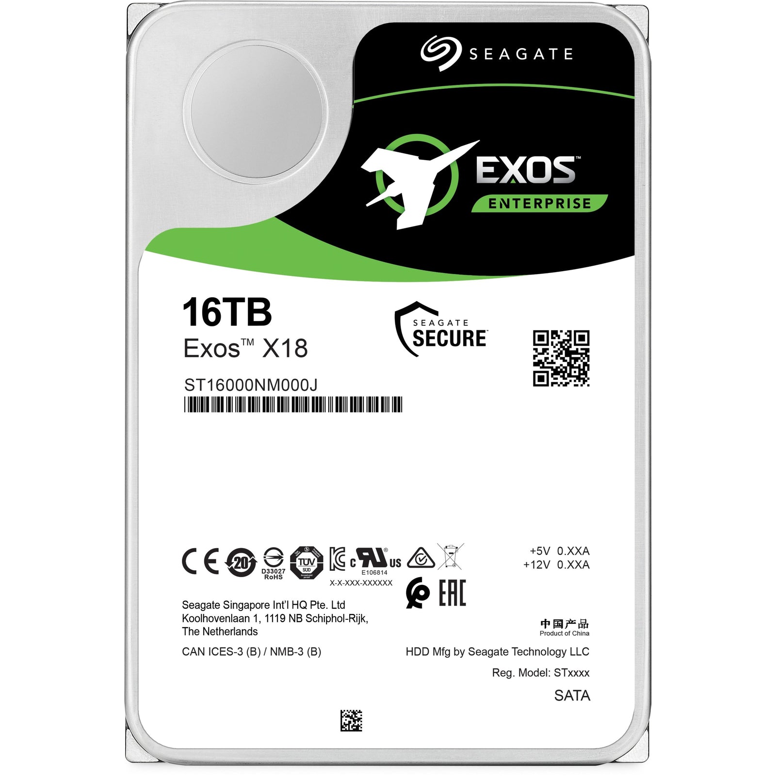 Seagate Exos X18 16TB Enterprise HDD ,CMR 3.5 Inch Hyperscale SATA 6Gb/s, 7200 RPM,512e and 4Kn FastFormat ST16000NM000J