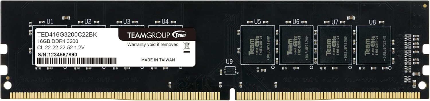 TEAMGROUP TED416G3200C2201 Elite DDR4 16GB (1 x 16GB) 3200MHz CL22 Non-ECC 1.2V UDIMM 288 Pin PC Computer Desktop Memory