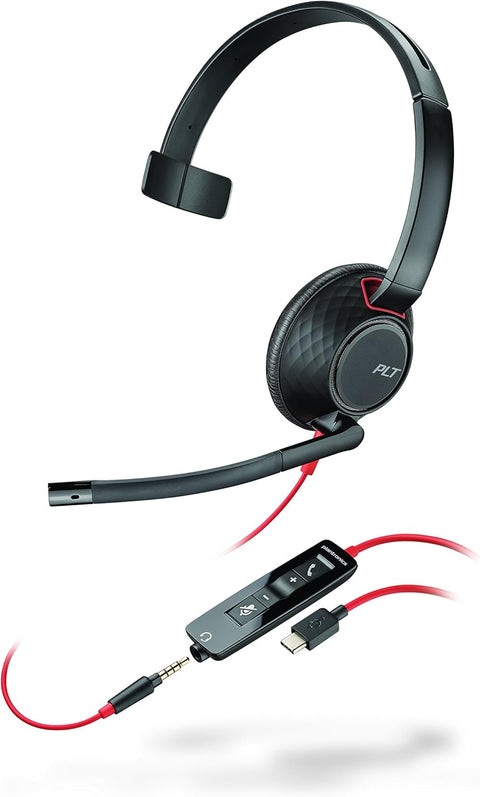 Poly 8X230AA Blackwire 5210 Monaural USB-C Headset +3.5mm Plug + USB-C/A Adapter