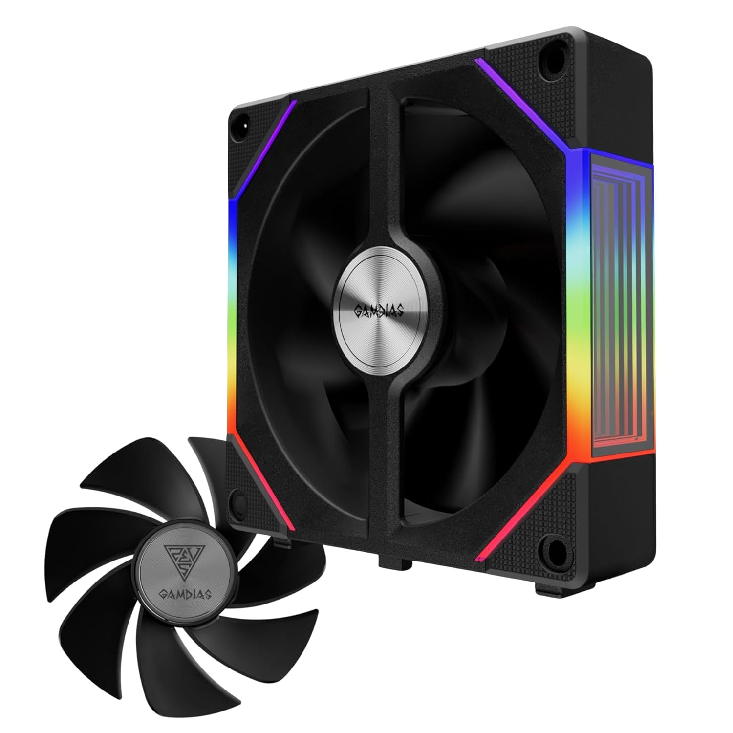 GAMDIAS AEOLUS P2-1201 ARGB Case Fan 120mm x1 & Reverse Blade x1, Hassle-Free Cable Management 2400 RPM PWM RGB- Black