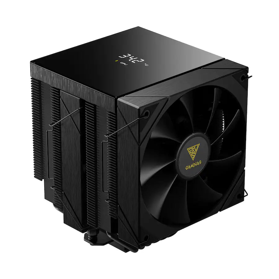 GAMDIAS BOREAS P2-62D AMD/Intel CPU Air Cooler,6 performance Copper Heat Pipes,Dual fans,CPU Temp &Fan RPM display Black