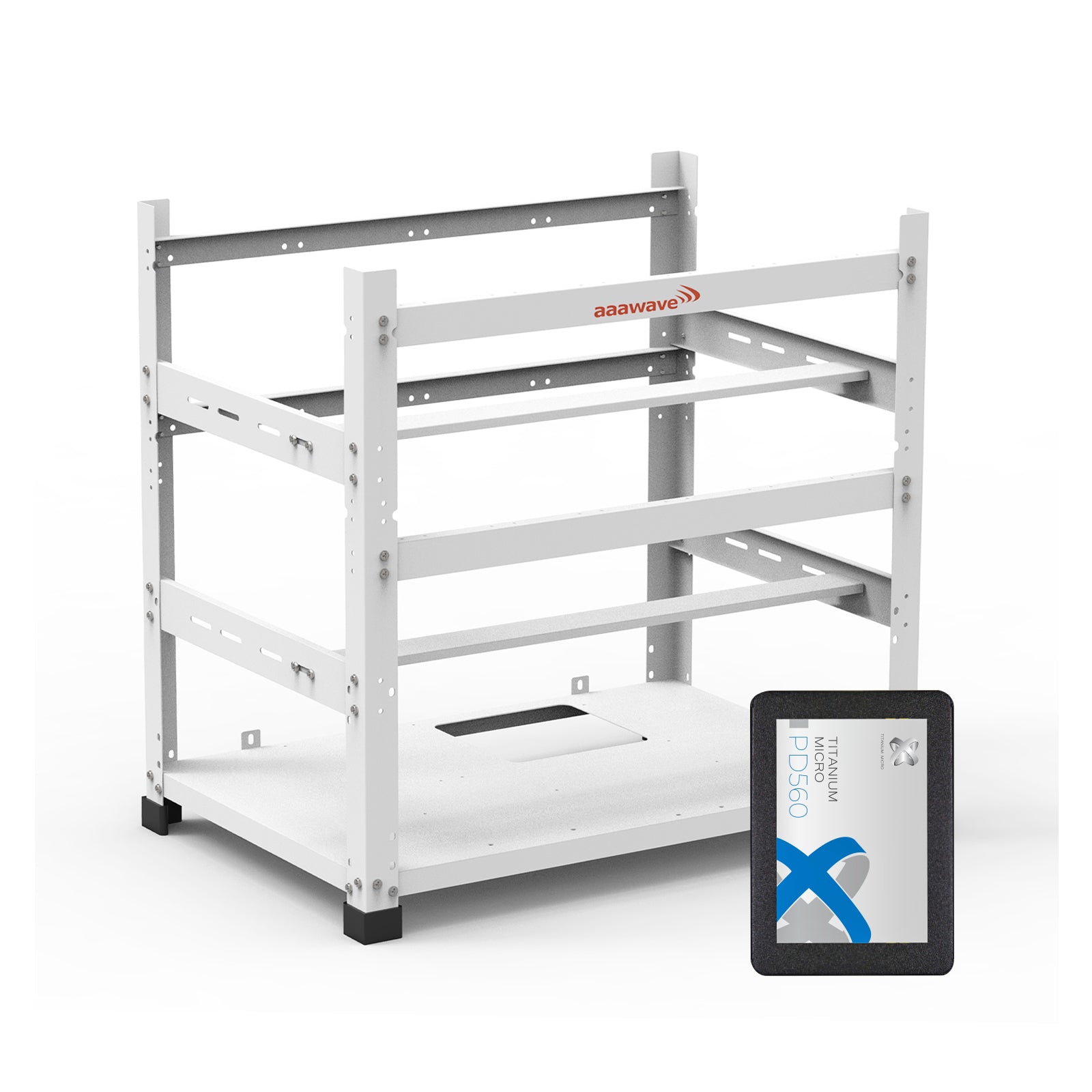 Special Bundle - AAAwave 12GPU Open Frame Mining Rig Frame (white) and Titanium Micro PD560 500GB 2.5" SATA III Internal SSD
