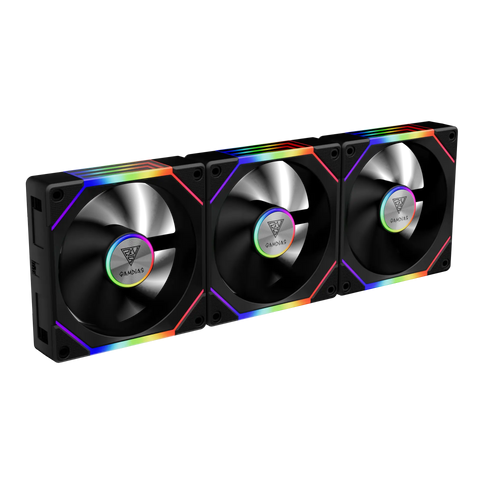 GAMDIAS AEOLUS P2-1203 120mm ARGB PWM Fan (3 Pack, no Hub) Reverse Fan Blade x3 Up to 2400RPM, Black