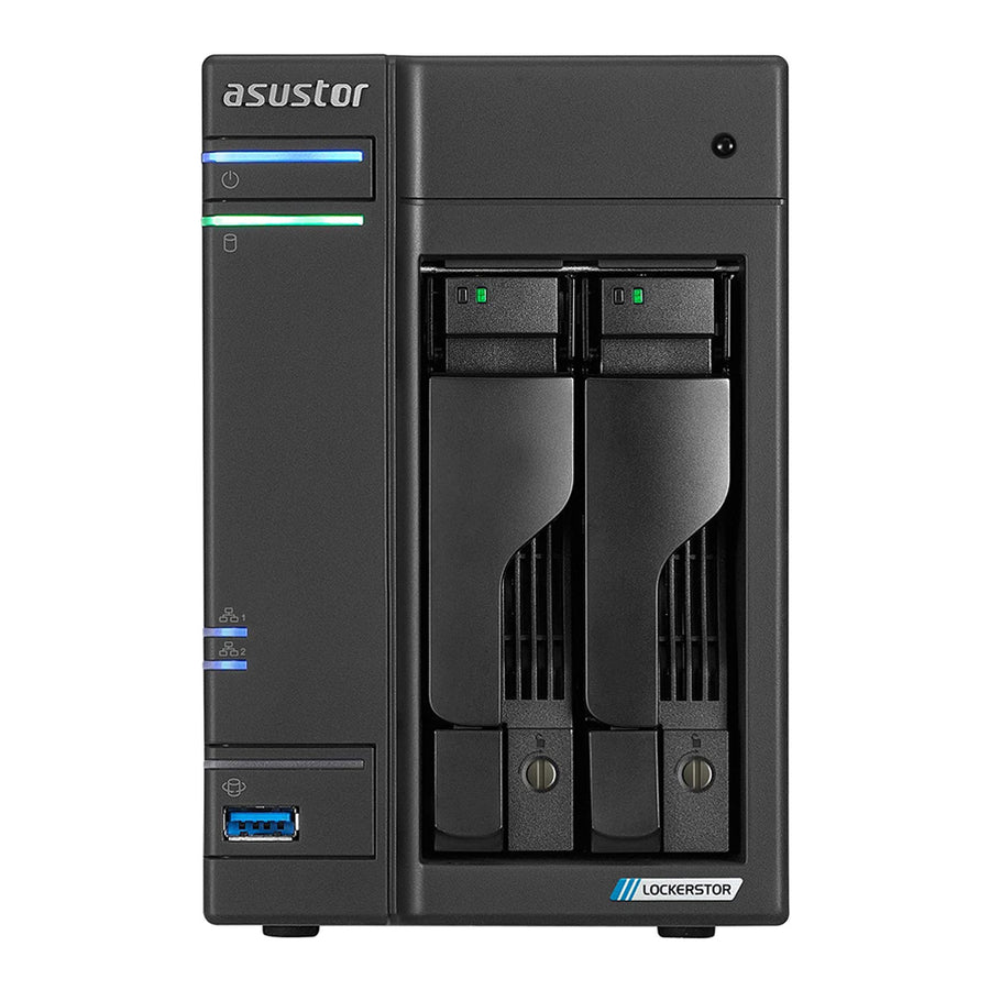 Asustor AS6702T LOCKERSTOR 2 Gen2, Small Business 2-Bays NAS, Quad-Core CPU, Dual 2.5/10GbE Port, 4GB DDR4 RAM, Network Attached Storage (Diskless)