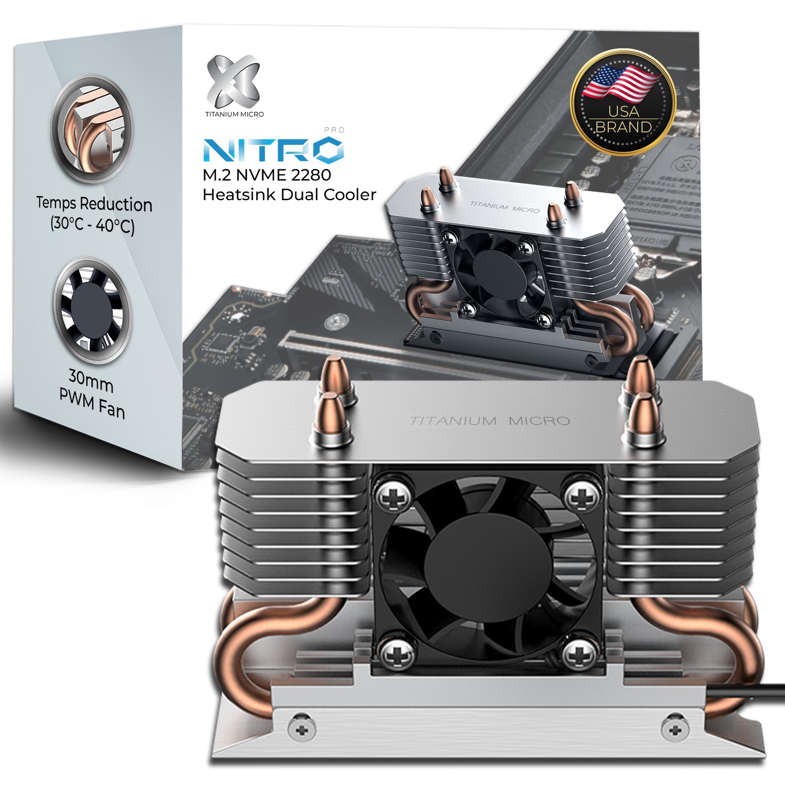 Titanium Micro TMHSFM3 NITRO M.2 Dual Cooler Heatsink with 30mm PWM Fan
