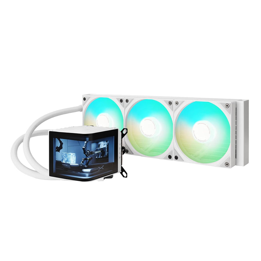 TRYX Panorama 360 Muti-Compatible ARGB AMOLED L-Shaped 3D Anamorphic Display Custom AIO Cooler (White) L-P360A-AS3M-G0W