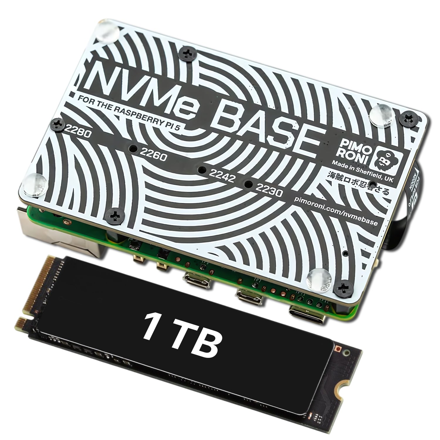 Pimoroni NVMe Base M.2 HAT PCIe Extension w/ 1 TB M.2 2280 Internal Solid State Drive SSD