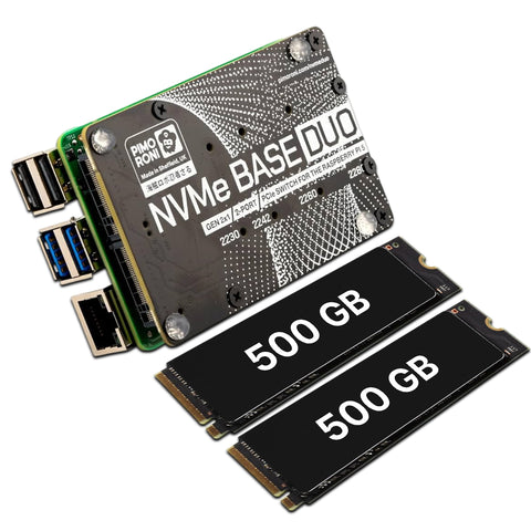 Pimoroni NVMe Base Duo M.2 HAT PCIe Extension w/ (2-Pack) of 500 GB M.2 2280 Internal Solid State Drive SSD