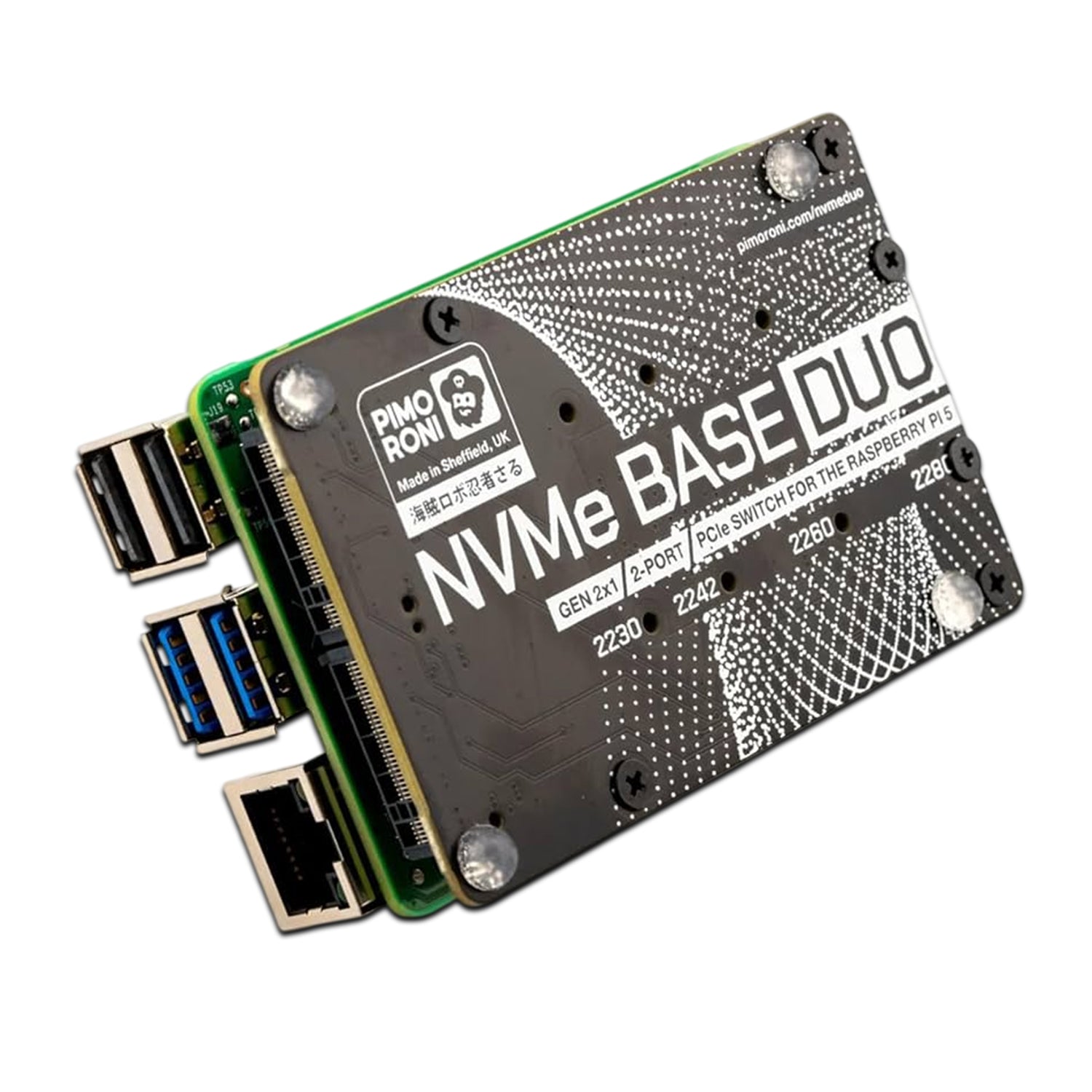 Pimoroni NVMe Base Duo for Raspberry Pi 5 M.2 HAT PCIe Extension Board (M.2 2230 to 2280 Supported) PIM704