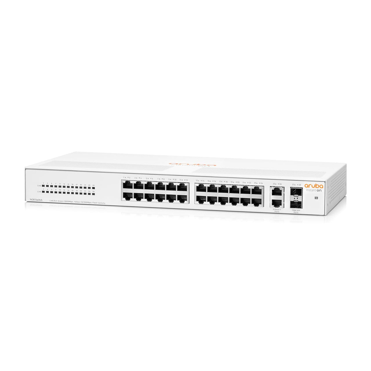 HPE Networking Instant On 1430 26-Port Gb Unmanaged Layer 2 Ethernet Switch | 26x 1G | 2X SFP Uplink | Fan-Less | US Cord | R8R50A#ABA