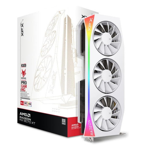 XFX Mercury AMD Radeon RX 9070XT OC Gaming White Edition with RGB 16GB GDDR6, HDMI 3xDP, AMD RDNA 4 RX-97TRGBBW9