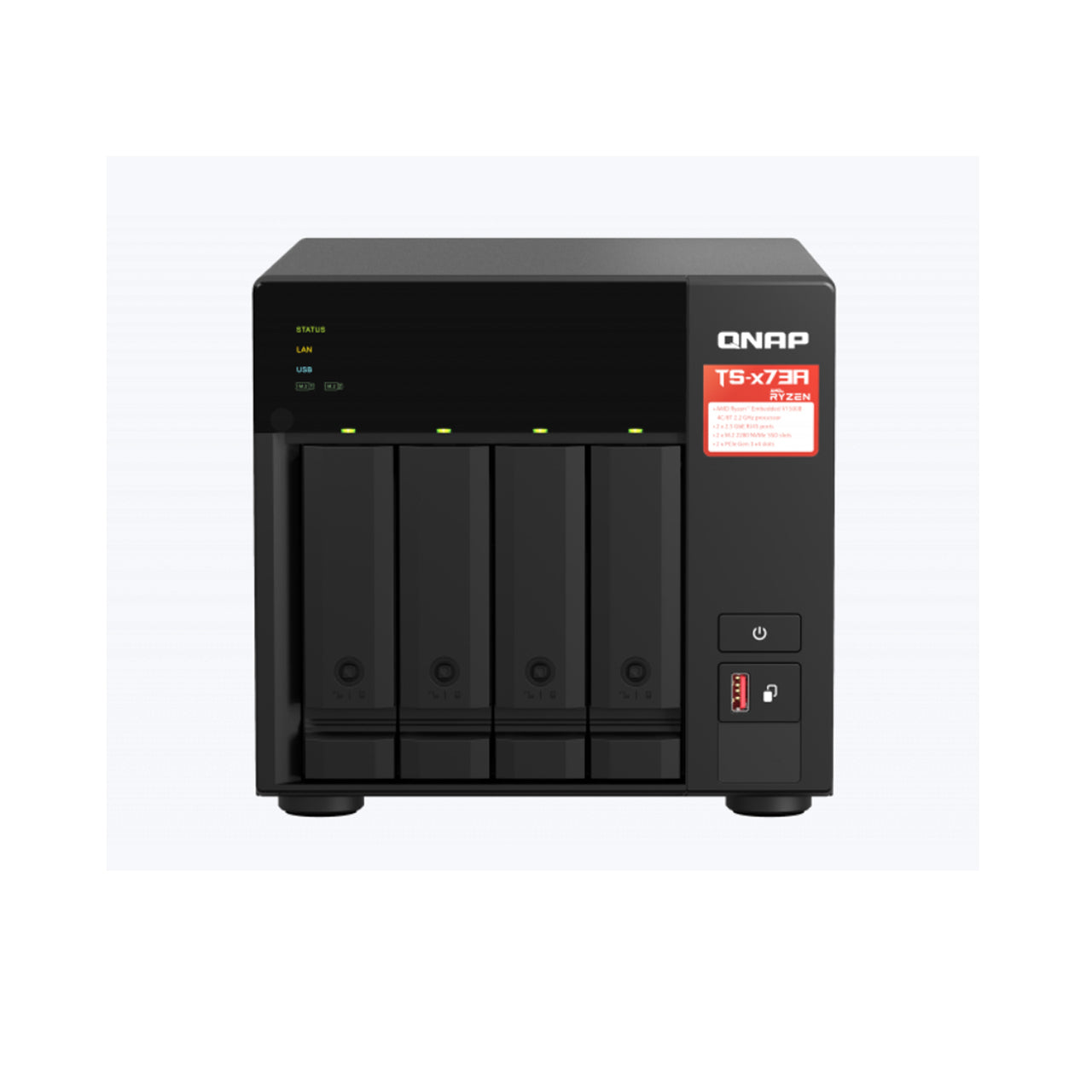 QNAP TS-473A 4-bay NAS/iSCSI IP-SAN, AMD Ryzen V1000 series V1500B 4C/8T 2.2 GHz, 8GB RAM, two 2.5GbE, 10G-ready