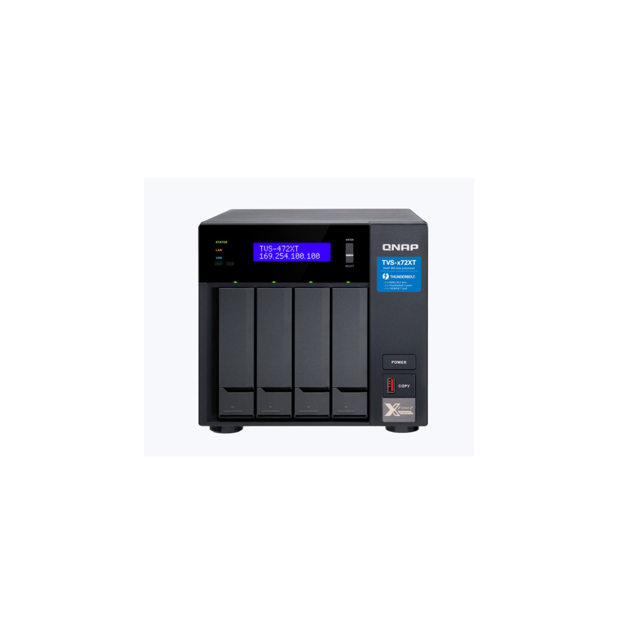 QNAP TVS-472XT 4-Bay NAS Thunderbolt 3 Intel Pentium 2-core 3.1 GHz, 4GB DDR4 RAM, 3.5"/2.5" HDD/SSD slot x 4