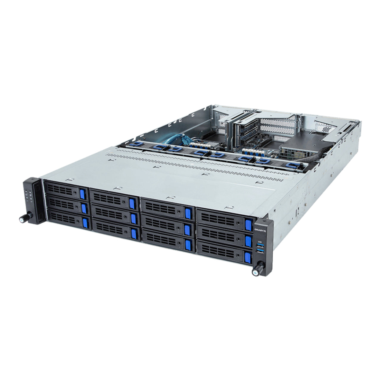 Gigabyte 2U Rack Server - 4th/5th Gen Intel xeon Scalable - 3x Gen5 GPUs, 1x Gen3 M.2 Slots, 12 SATA/SAS Bays (R263-S33 rev. AAF1)