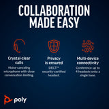 Poly Savi 8420 Office Headset Teams Stereo Wireless Bluetooth/DECT 590.6 ft On-ear Noise Cancelling 8L7F5AA#ABA
