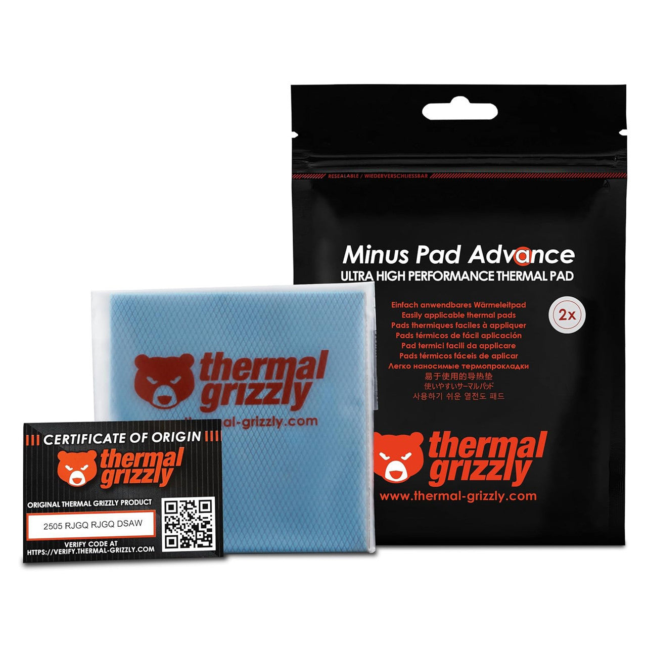 Thermal Grizzly Minus Pad Advance Thermal Interface Pad, 100x100x2.0mm for SSDs, GPUs & Electronics (2-Pack) TG-MP-A-100-100-20-2