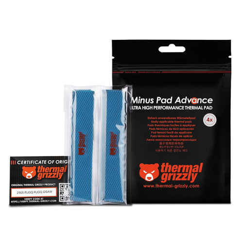 Thermal Grizzly Minus Pad Advance 120x20x1.0mm, Non-Conductive, High Thermal Conductivity & Compressibility for SSDs, GPUs & Electronics (4-Pack) TG-MP-A-120-20-10-4