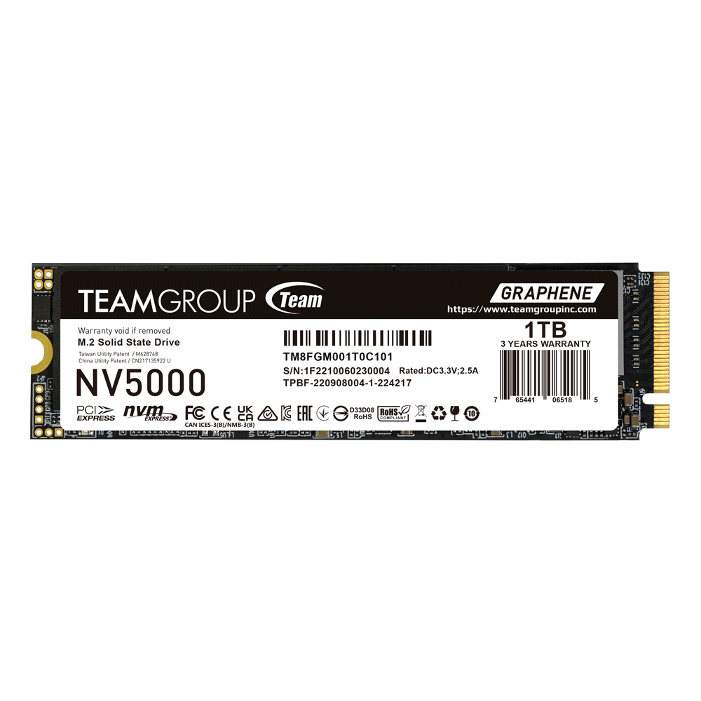 TEAMGROUP TM8FGM001T0C101 NV5000 1TB SLC Cache NVMe PCIe Gen4x4 M.2 2280 Laptop, Desktop SSD ReadSpeed up to 4500 MB/s