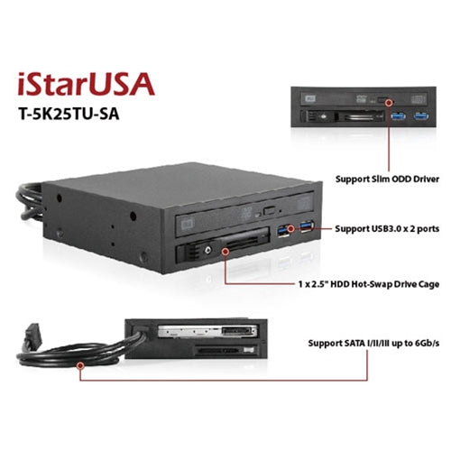 iStarUSA T-5K25TU-SA Trayless 5.25-Inch to Slim ODD and 2.5-Inch w/ USB 3.0