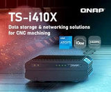 QNAP 4-Bay fanless industrial NAS. Intel Atom x6425E quad-core, 8GB RAM onboard, 2 x 10GbE, 1 x HDMI 1.4b TS-i410X-8G-US