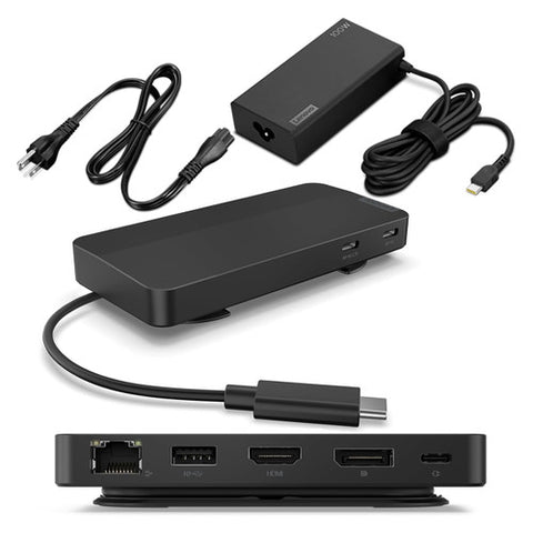 Lenovo 40B90100US USB-C Dual Display 4K Travel Dock w/ 100W Power Adapter - 7 Ports, Universal Compatibility - Black