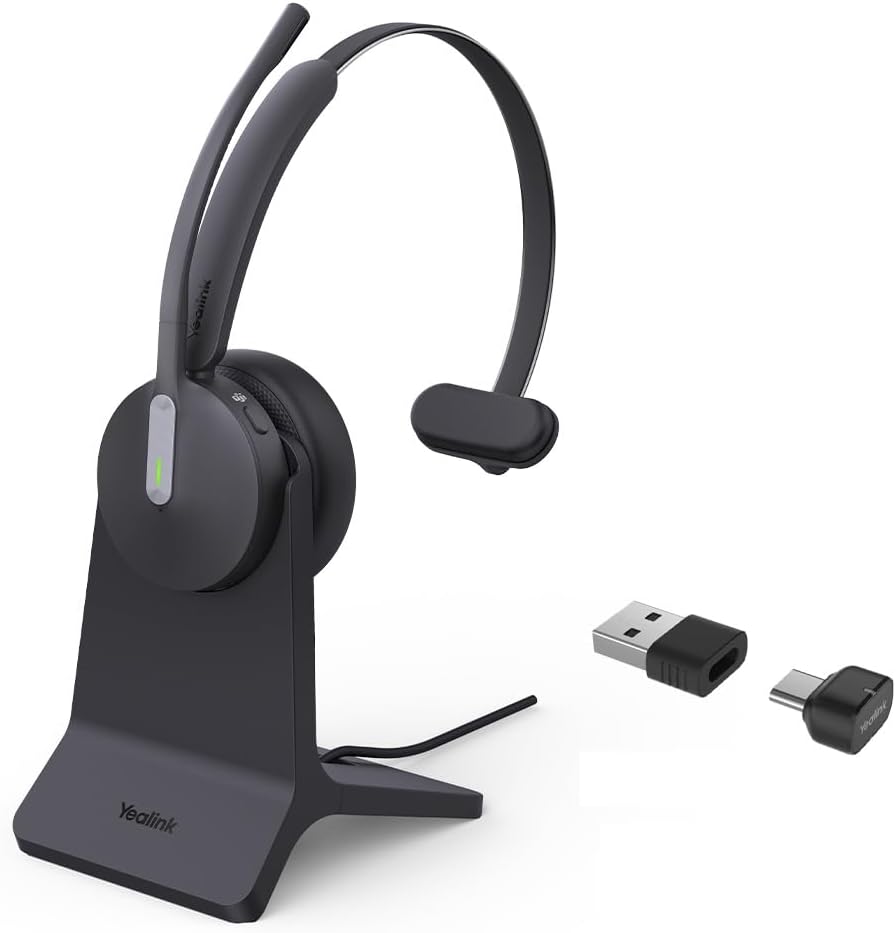 Yealink 1208702 BH70 Mono with Stand Wireless Headset with Mic for Work, Bluetooth Headphone Teams Certified USB C/A