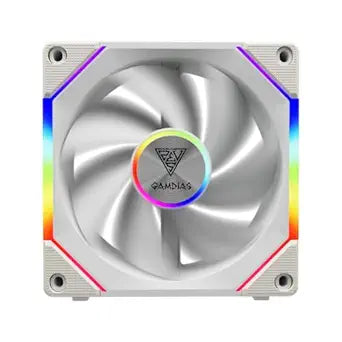 GAMDIAS AEOLUS P2-1201 WH ARGB Case Fan 120mm x1 & Reverse Blade x1,Hassle-Free Cable Management 2400 RPM PWM RGB- White