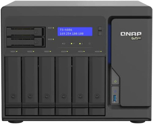 QNAP TS-H886 8-Bay NAS, QuTS hero Xeon D-1622 2.6GHz, 16GB ECC RAM,4 x 2.5GbE,M.2 NVMe Gen3 x4 port x2