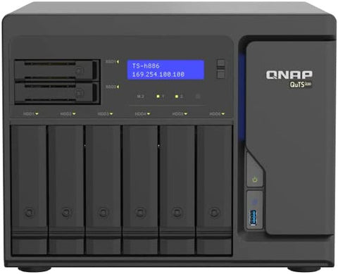 QNAP TS-H886 8-Bay NAS, QuTS hero Xeon D-1622 2.6GHz, 16GB ECC RAM,4 x 2.5GbE,M.2 NVMe Gen3 x4 port x2
