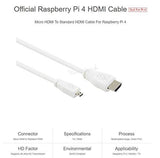 Raspberry Pi Micro HDMI to HDMI HD Video Cable Applicable Computer Support Transmission 1M White T7689AX