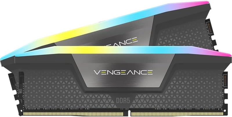 Corsair CMH64GX5M2D6000Z40 Vengeance RGB DDR5 64GB (2x32GB) 6000MHz CL40 RAM AMD Expo & Intel XMP 3.0 Compatible - Gray