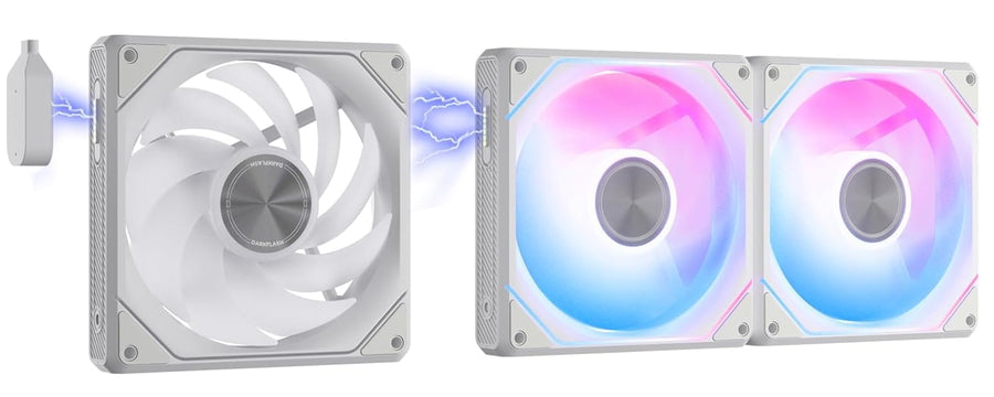 darkFlash DF-G24R-WH-3P 120mm Magnetic ARGB PWM Case Reverse Fans Magnetic Splice Design, Up to 2000RPM - White (3-Pack)