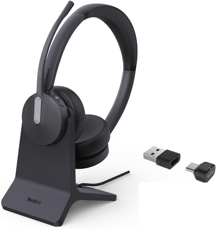 Yealink 1208701 BH70 Dual with Stand  Wireless Headset with Mic for Work, Bluetooth Headphone Teams Certified USB C/A