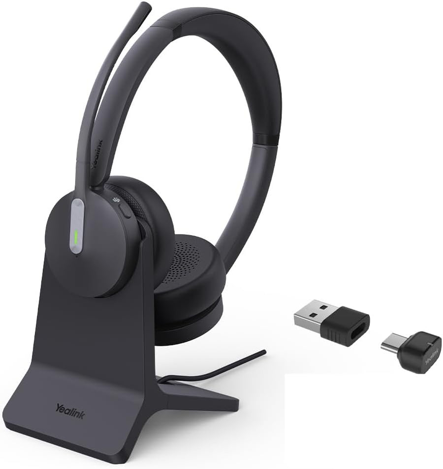 Yealink 1208701 BH70 Dual with Stand  Wireless Headset with Mic for Work, Bluetooth Headphone Teams Certified USB C/A