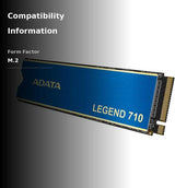 ADATA ALEG-710-1TCS Legend 710 M.2 1TB PCIe Gen3 x4 M.2 2280 Solid State Drive, Speed up to 2,400 MB/s, 3D NAND