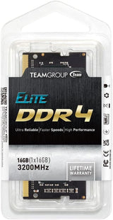 TEAMGROUP TED416G3200C22-S01  Elite DDR4 16GB Single 3200MHz PC4-25600 CL22 SODIMM 260-Pin Memory Module Ram