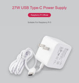 Raspberry Pi Power Adapter Pi5 Official Original 27W Power PD Adapter USB-C 5.1V5A Type-C Interface (White) SC1153
