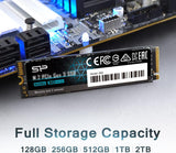Silicon Power 512GB NVMe M.2 PCIe Gen3x4 2280 SSD read speeds up to 2,200MB/s SP512GBP34A60M28