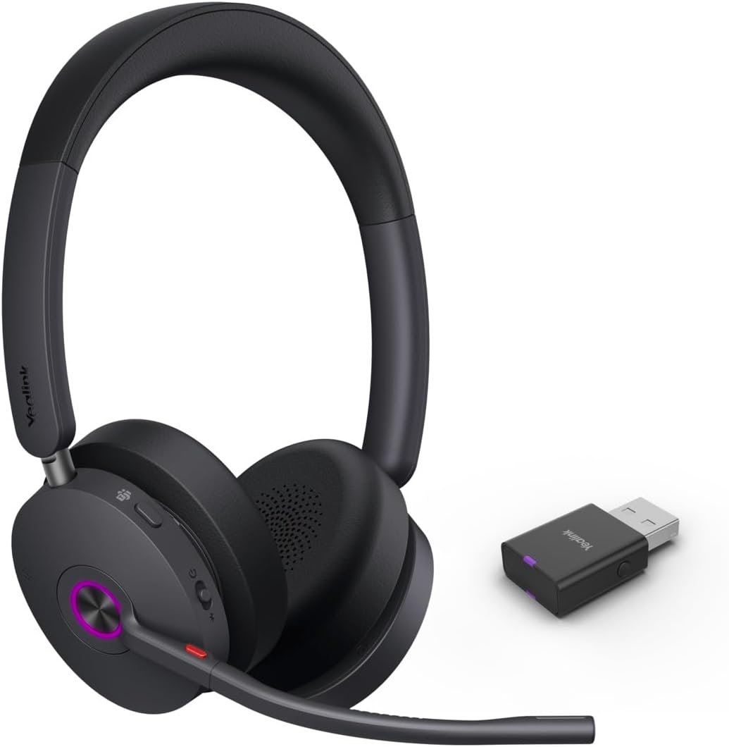 Yealink 1208714 WH68 Hybrid DECT&Bluetooth Wireless Headset Active Noise Cancellation Dual Ear Zoom, Teams Certified