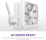 NZXT PA-2G2BW-US C1200 Gold ATX 3.1 Fully Modular Low-Noise PC Gaming Power Supply 1200 Watts Zero Fan Mode - White