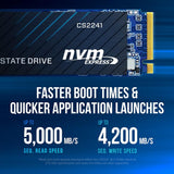 PNY CS2241 500GB M.2 NVMe Gen4 x4 ,up to 4,700MB/S ,  Internal Solid State Drive (SSD) M280CS2241-500-RB