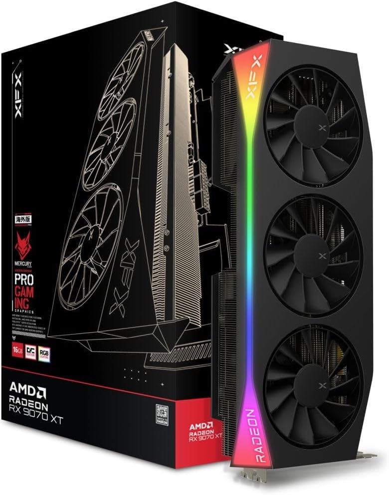 XFX RX-97TRGBBBA Mercury AMD Radeon RX 9070XT OC Gaming Edition with RGB 16GB GDDR6, HDMI 3xDP, AMD RDNA 4