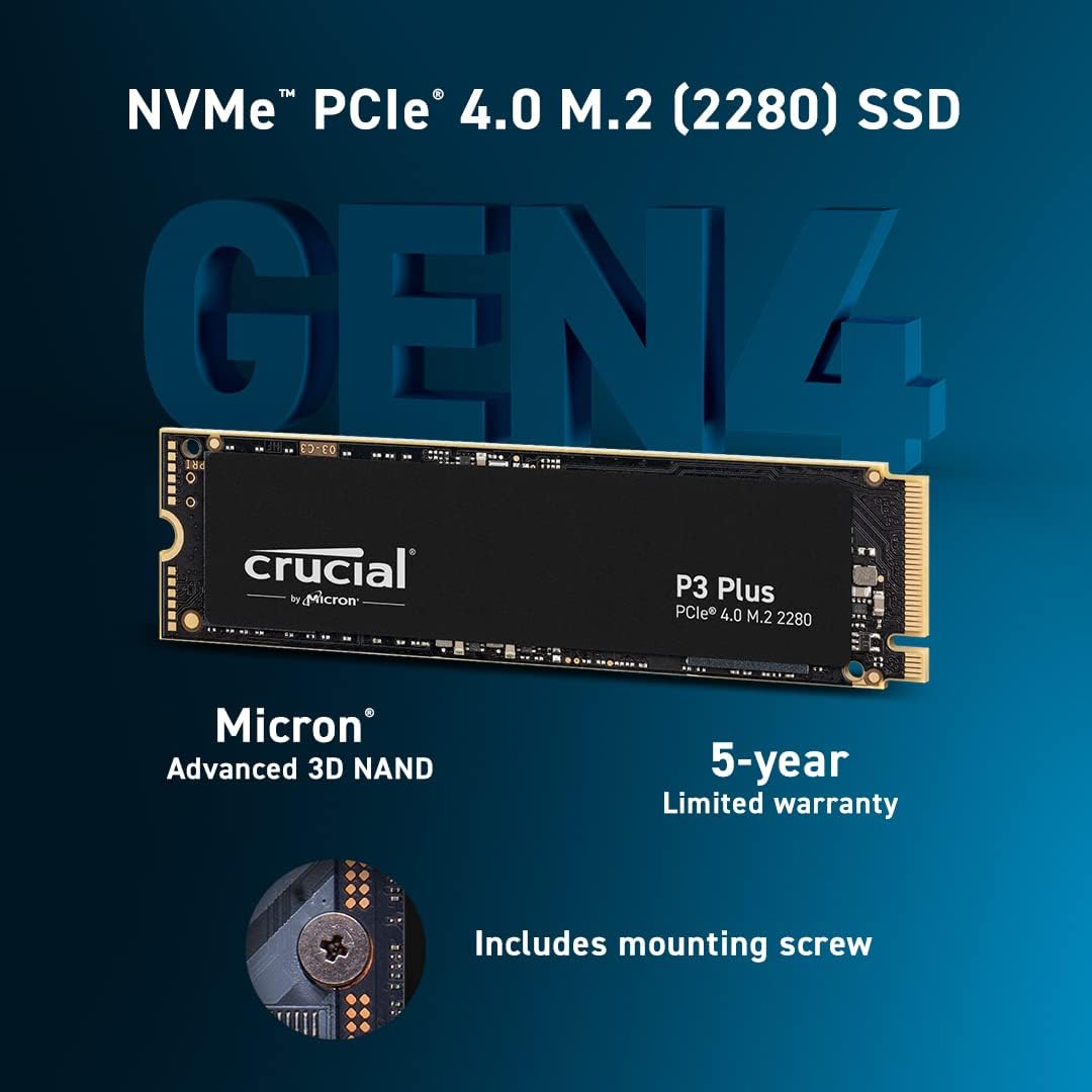 Crucial P3 Plus 2TB PCIe Gen4 3D NAND NVMe M.2 SSD up to 5000MB/s