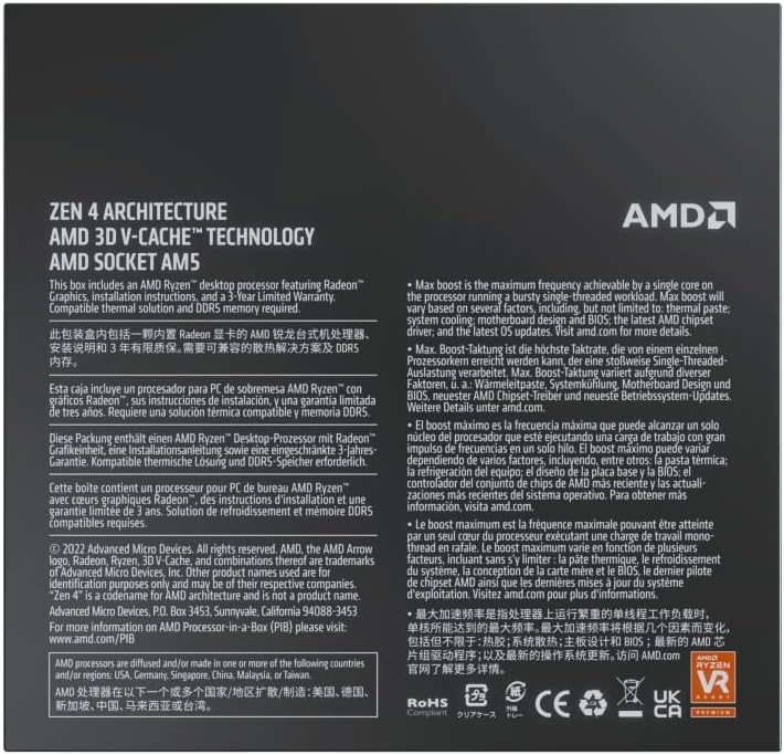AMD Ryzen 7 7800X3D Processor (Zen 4) 8-Core 4.2GHz AM5 120W