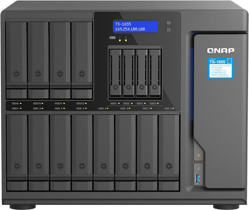 QNAP 16-Bay High-Performance Desktop NAS, Intel Atom C5125 8C/8T, 8 GB UDIMM DDR4 non-ECC RAM, 550W PSU TS-1655-8G-US