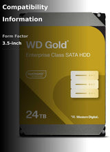 WD WD242KRYZ 24TB WD Gold Enterprise Class SATA Internal Hard Drive HDD - 7200 RPM, SATA 6 Gb/s, 512 MB Cache, 3.5"
