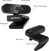 AVerMedia PW310P Webcam - Full 1080p 30fps HD Camera with Autofocus and Dual Stereo Microphones
